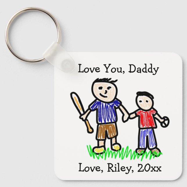 Upload Your Child's Artwork | Cute Father's Day  Key Ring (Front)