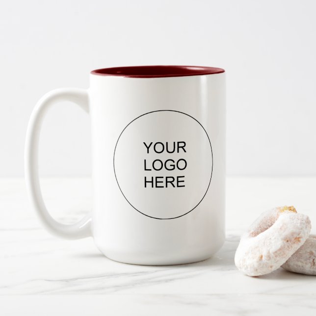 Upload Your Company Logo Maroon Red & White Two-Tone Coffee Mug (With Donut)
