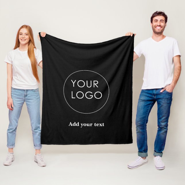 Upload Your Custom Business Logo To Modern Black Fleece Blanket (In Situ)