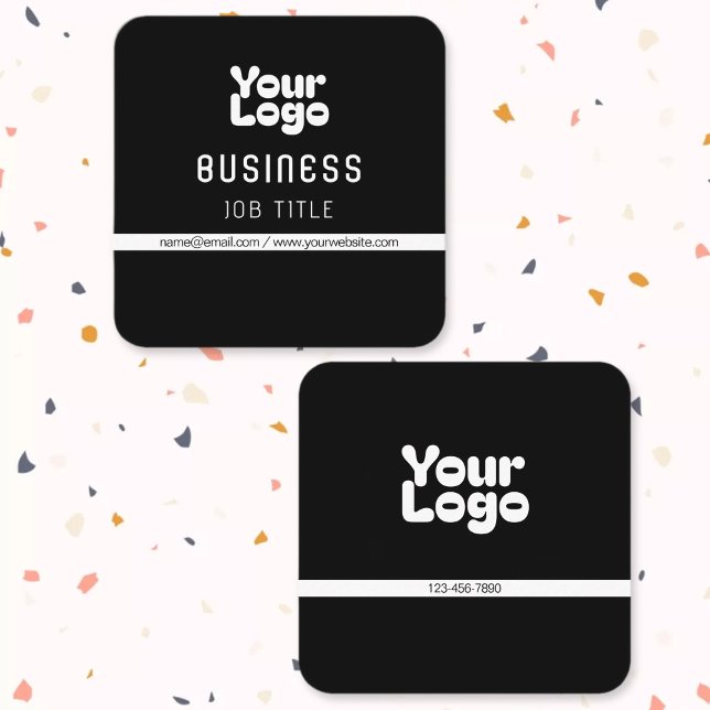 Upload Your Logo | Black & White (editable) Square Business Card (Creator Uploaded)