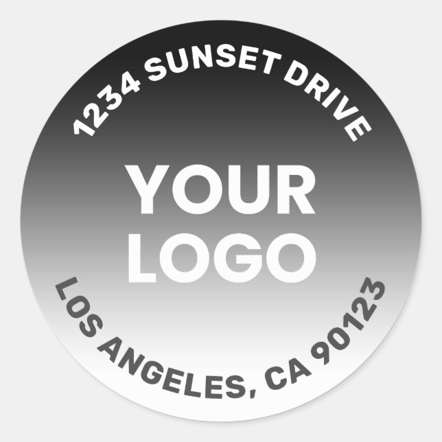 Upload Your Logo | Black & White Gradient Ombre Classic Round Sticker (Front)