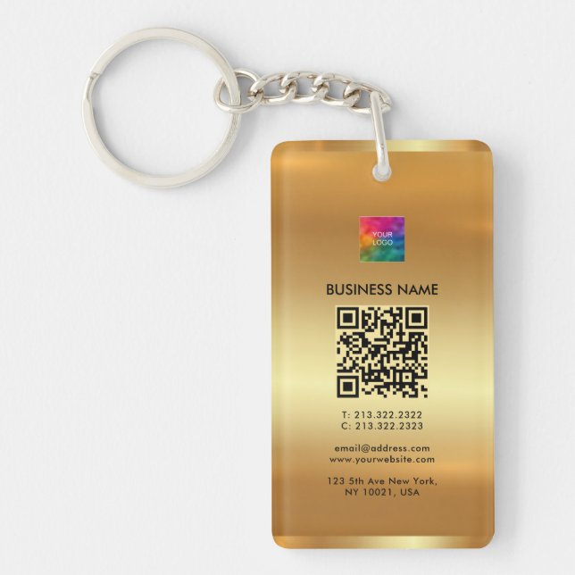Upload Your Logo Gold Add QR Code Single Sided Key Ring (Front)