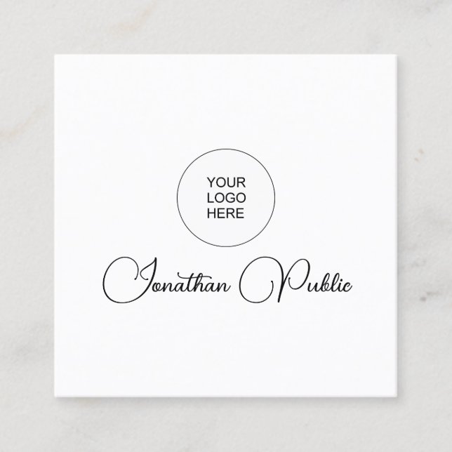 Upload Your Logo Here Modern Script Name Square Business Card (Front)