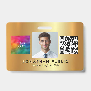 Upload Your Logo QR Code Employee Photo Gold ID Badge