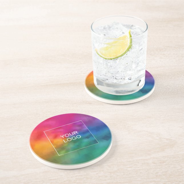 Upload Your Own Business Logo Here Round Sandstone Coaster (Side)