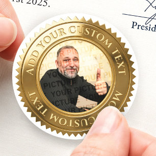 Upload Your Own Logo Photo Custom 3D Foil Gold Classic Round Sticker