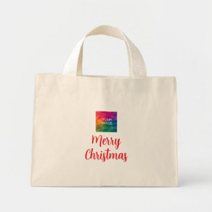 Upload Your Own Photo or Logo Merry Christmas Mini Tote Bag