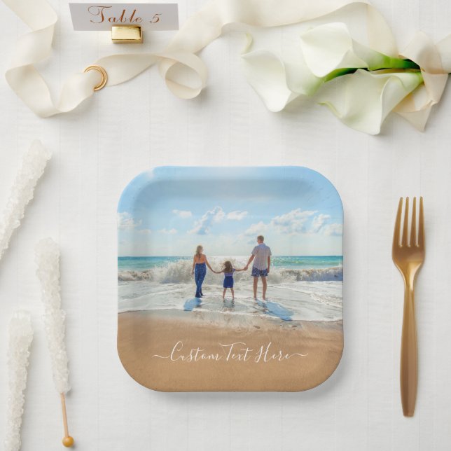 Upload Your Own Photo Paper Plates Custom Text (Wedding)