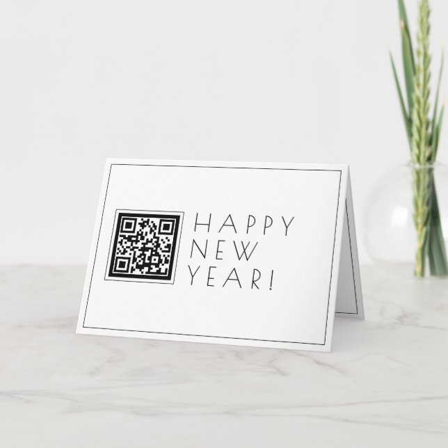 Upload your own QR code | Stylish White New Years Card (Front)