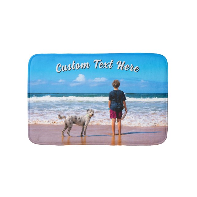 Upload Your Pet Photo Bath Mat Gift Add Text Name (Front)