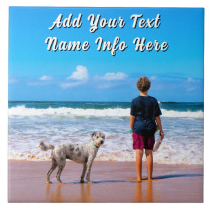 Upload Your Pet Photo Ceramic Tile Gift with Text