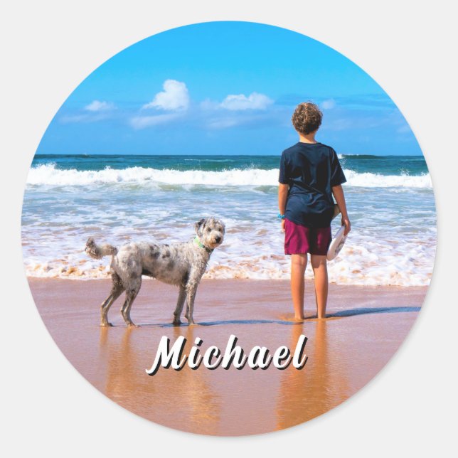 Upload Your Pet Photo Stickers Personalised Name (Front)