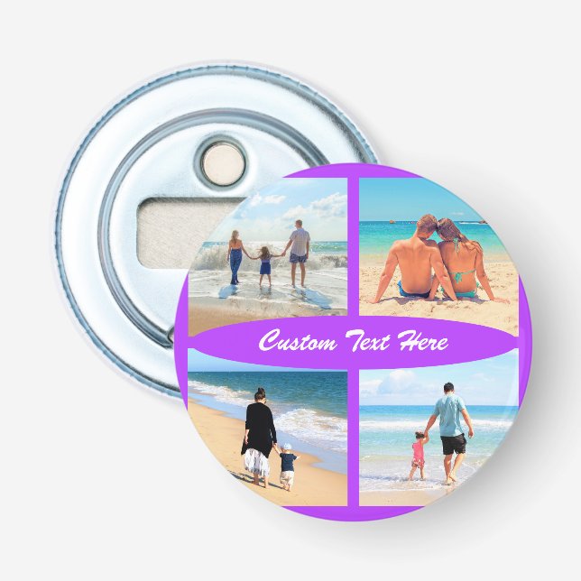 Upload Your Photo Collage Bottle Opener with Text (Front)