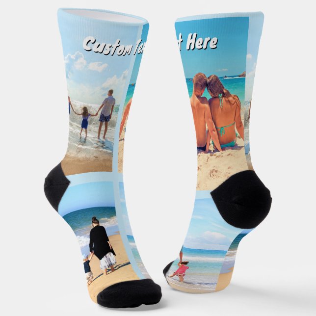Upload Your Photo Collage Socks Gift Add Text Name (Angled)