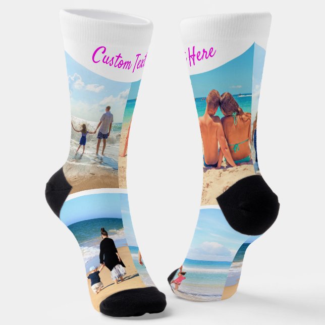 Upload Your Photo Collage Socks Gift Custom Text (Angled)