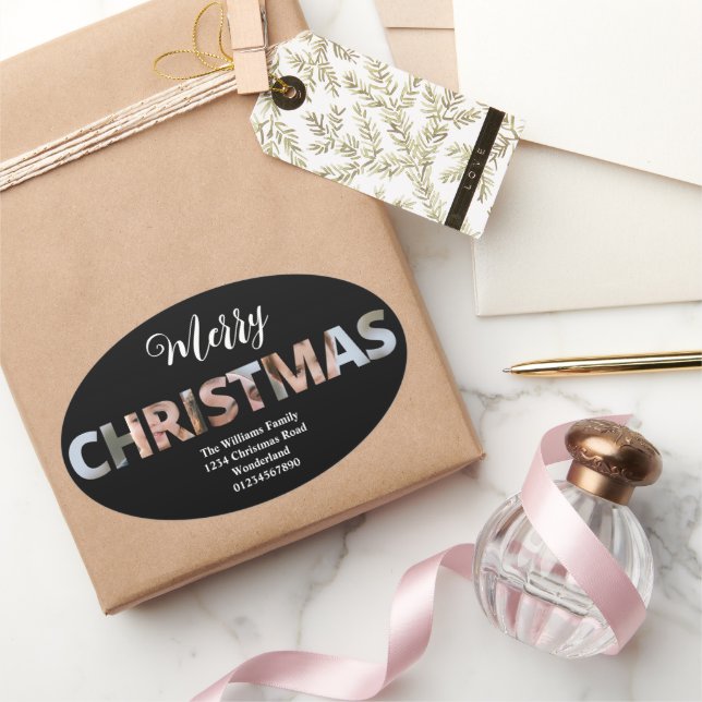 Upload Your Photo in Text Christmas Oval Sticker (Gifting)