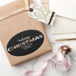 Upload Your Photo in Text Christmas Oval Sticker