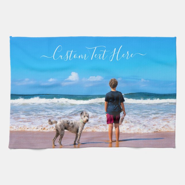 Upload Your Photo Kitchen Towel Add Text Name (Horizontal)