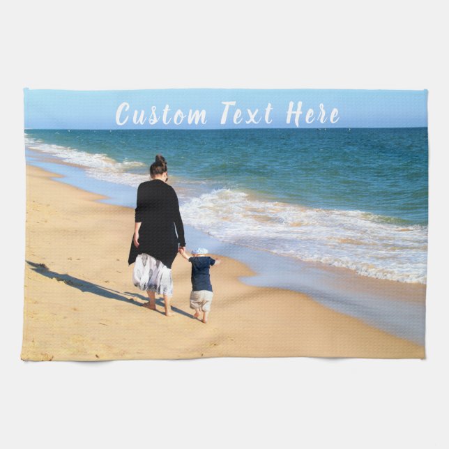 Upload Your Photo Kitchen Towel Personalised Text (Horizontal)