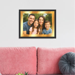 Upload Your Photo on Gold Background Black Framed Canvas Print