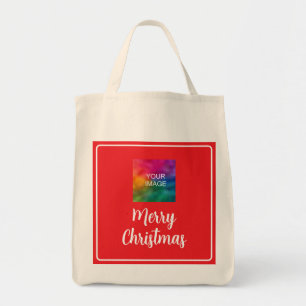 Upload Your Photo or Business Logo Merry Christmas Tote Bag