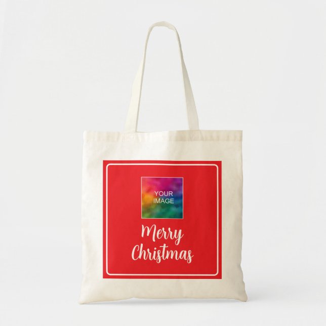 Upload Your Photo or Logo Merry Christmas Script Tote Bag (Front)