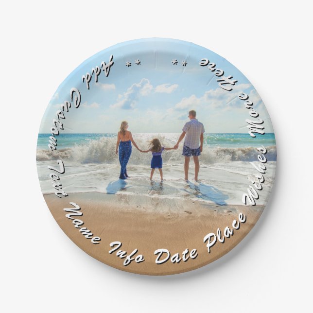 Upload Your Photo Paper Plates Add Text Name Info (Front)