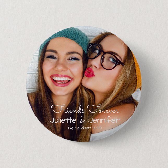 Upload your photo | personalise with names, dates 6 cm round badge (Front)