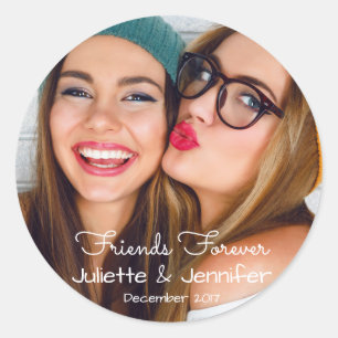 Upload your photo   personalise with names, dates classic round sticker