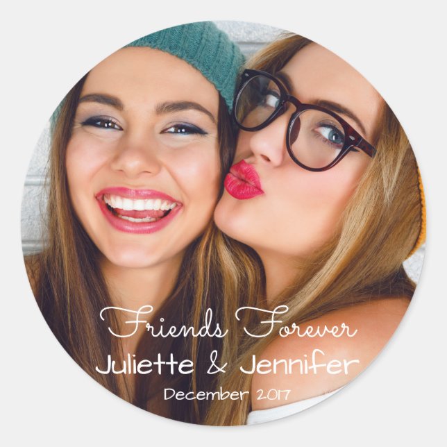 Upload your photo | personalise with names, dates classic round sticker (Front)