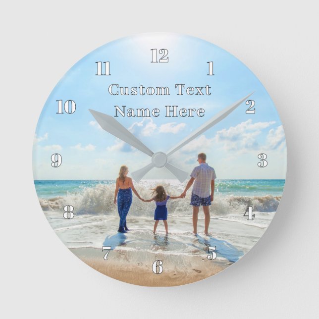 Upload Your Photo Wall Clock Gift Add Custom Text (Front)