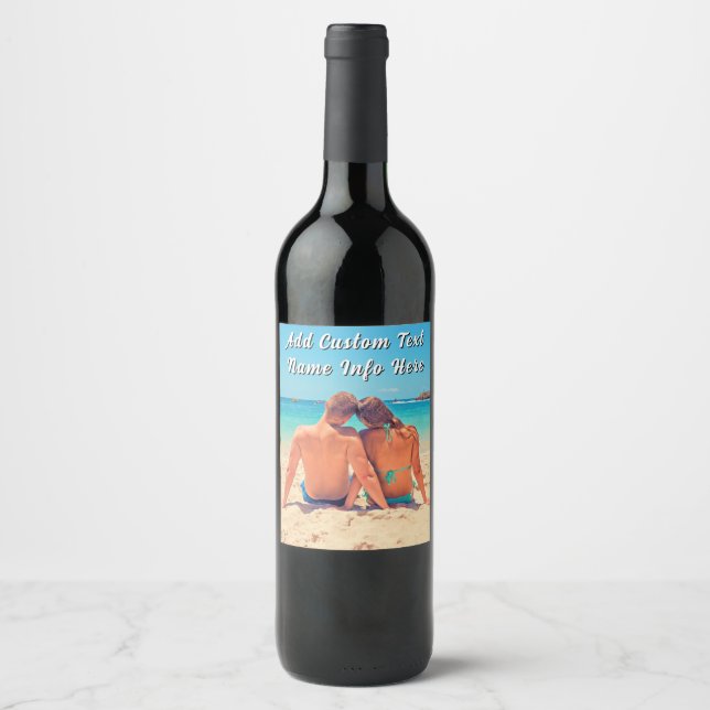 Upload Your Photo Wine Bottle Labels Custom Text (Front)