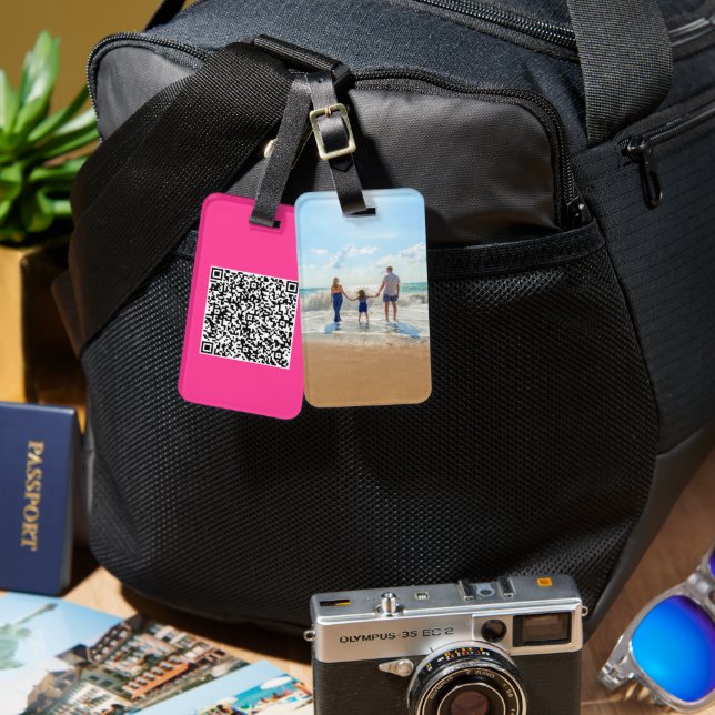 Upload Your QR Code and Photo Luggage Tag (Front & Back)