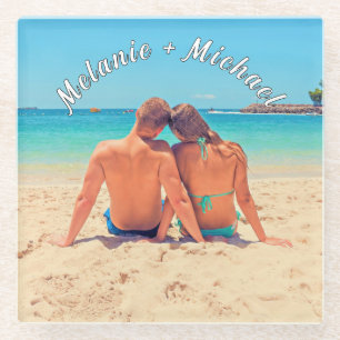 Upload Your Romantic Photo Glass Coaster Add Names