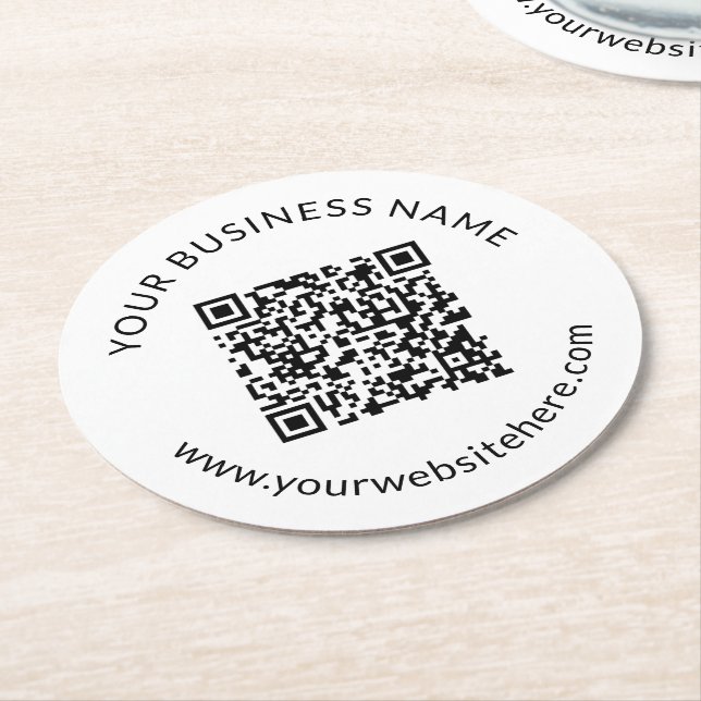 Uploaded QR code Template with Editable Text Round Paper Coaster (Angled)