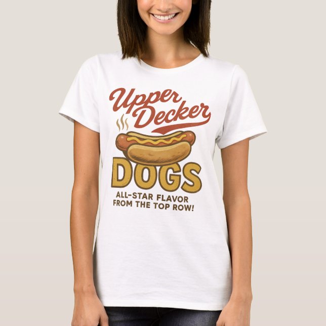 Upper Decker Dogs – Vintage Stadium Hot Dog Tee (Front)