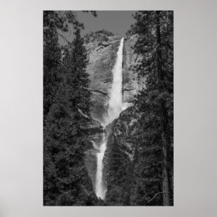 Upper Lower Yosemite Falls Black and White Poster