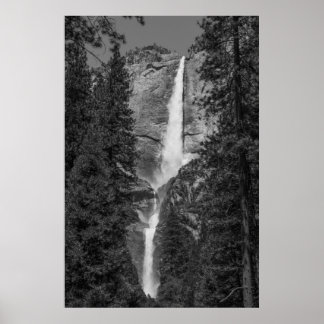 Upper Lower Yosemite Falls Black and White Poster