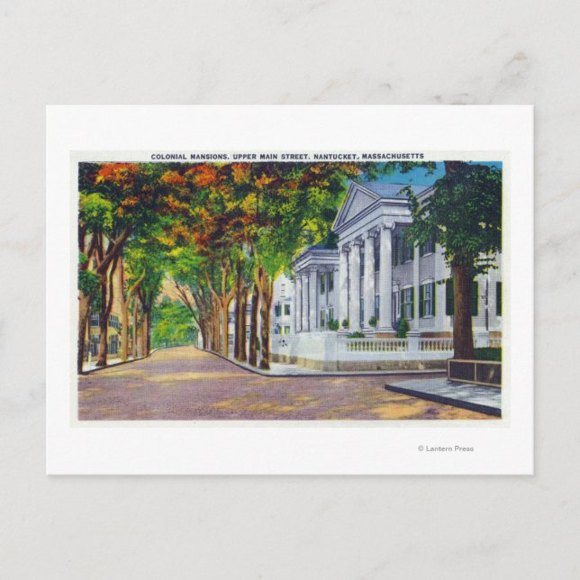 Upper Main Street View of Colonial Mansions Postcard (Front)
