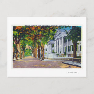 Upper Main Street View of Colonial Mansions Postcard