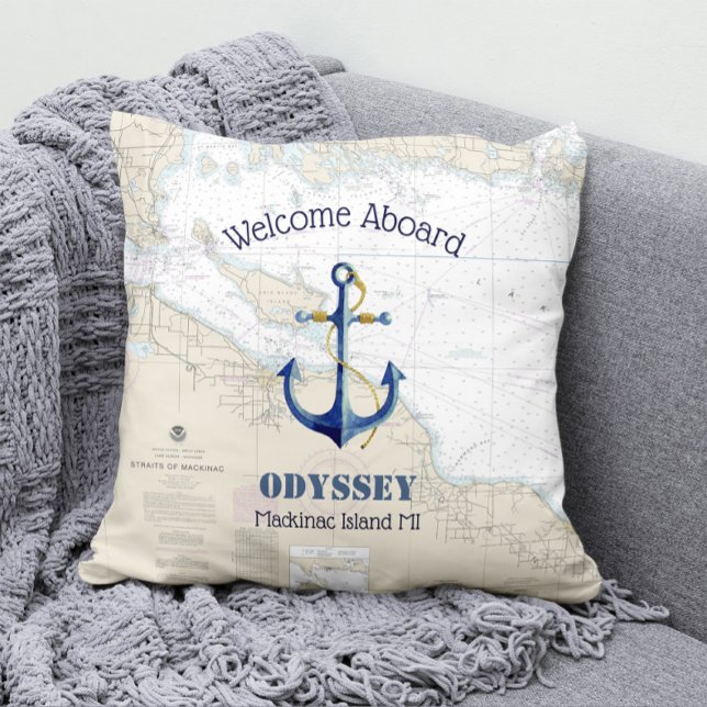 Upper Michigan Boat Name & Anchor Welcome Aboard Cushion (Creator Uploaded)