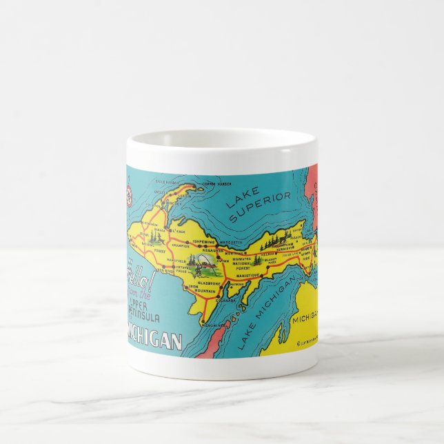 Upper Peninsula Michigan Travel Vintage Coffee Mug (Center)