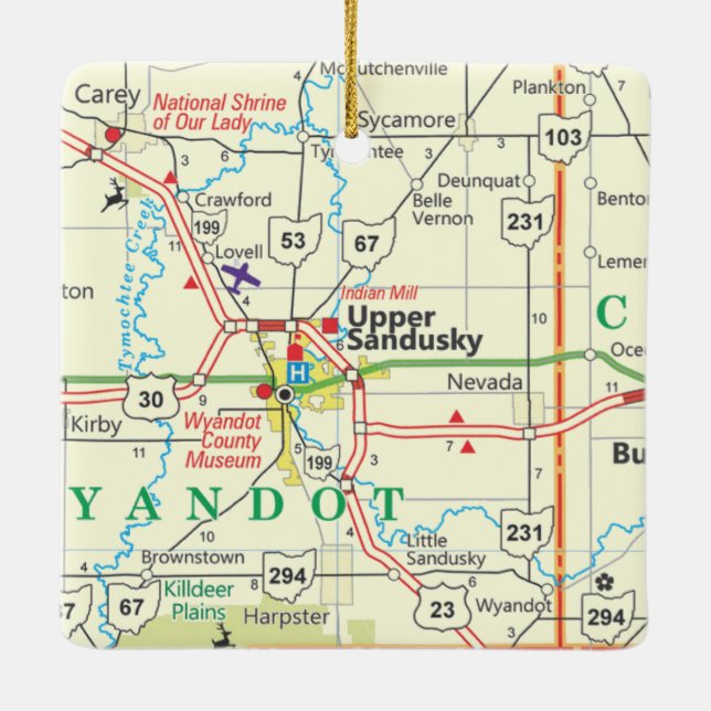 Upper Sandusky OH Map Ceramic Ornament (Back)