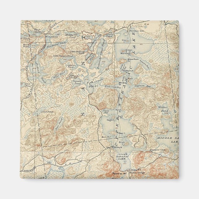 Upper Saranac Lake Detail from Old Topographic Map Magnet (Front)