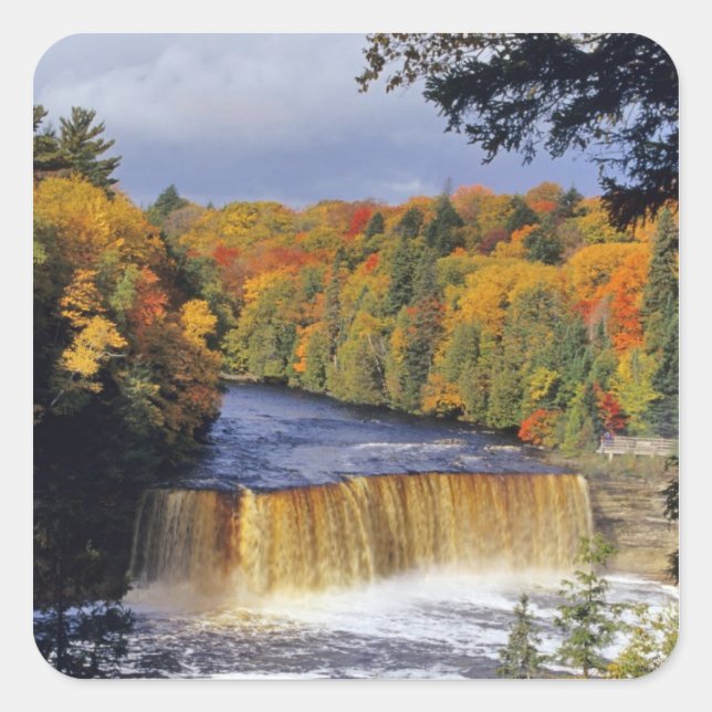 Upper Tahquamenon Falls in UP Michigan in autumn Square Sticker (Front)