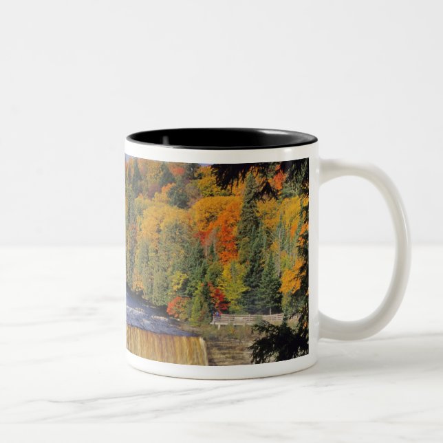 Upper Tahquamenon Falls in UP Michigan in autumn Two-Tone Coffee Mug (Right)