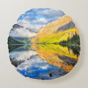 Upper Two Medicine Lake at Sunrise Round Cushion