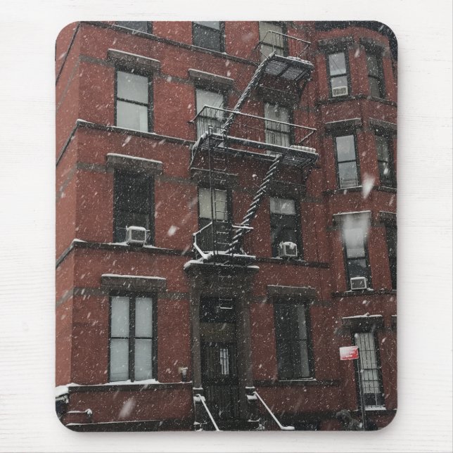 Upper West Side Brownstone Fire Escape NYC Snow Mouse Pad (Front)