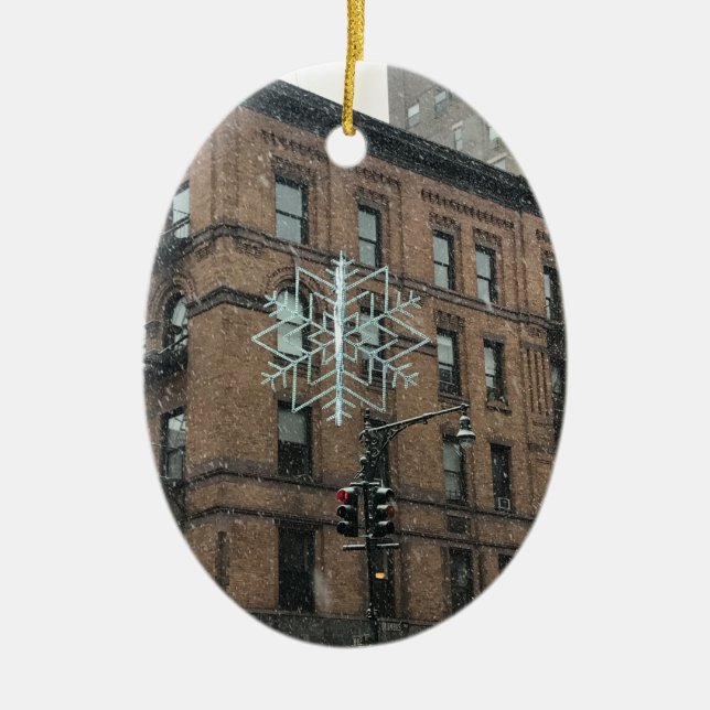 Upper West Side Snowflake NYC Winter Holiday Ceramic Ornament (Front)