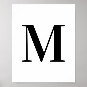 Uppercase Letter M Monogram Black and White Poster
